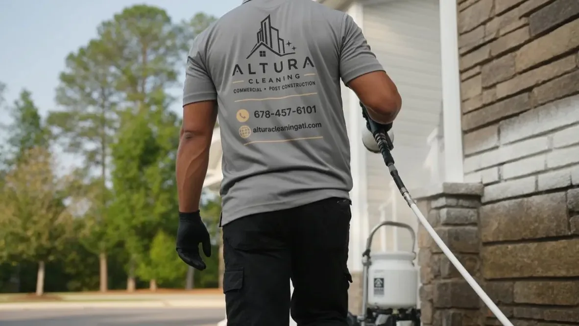 Altura Cleaning crew member soft washing a home exterior in the Atlanta metro area
